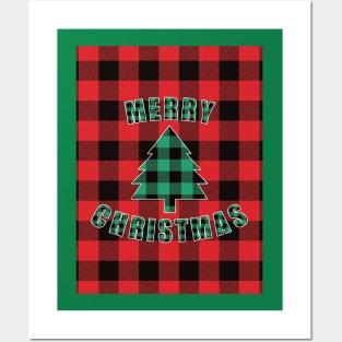 Merry Christmas Buffalo Plaids Christmas Tree Posters and Art